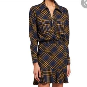 Veronica Beard Dress Roberta Plaid Long Sleeve Ruffle Flannel Navy size 4